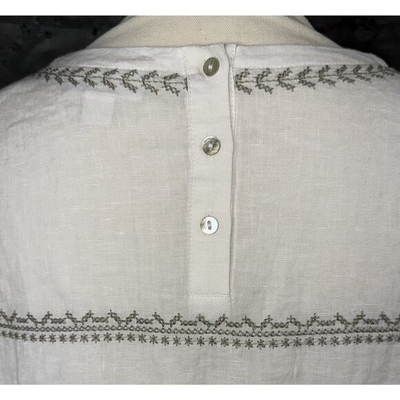J. Jill Love Linen Med Top Blouse White Embroidered Stripe 3 QTR Balloon Sleeve - Picture 4 of 8